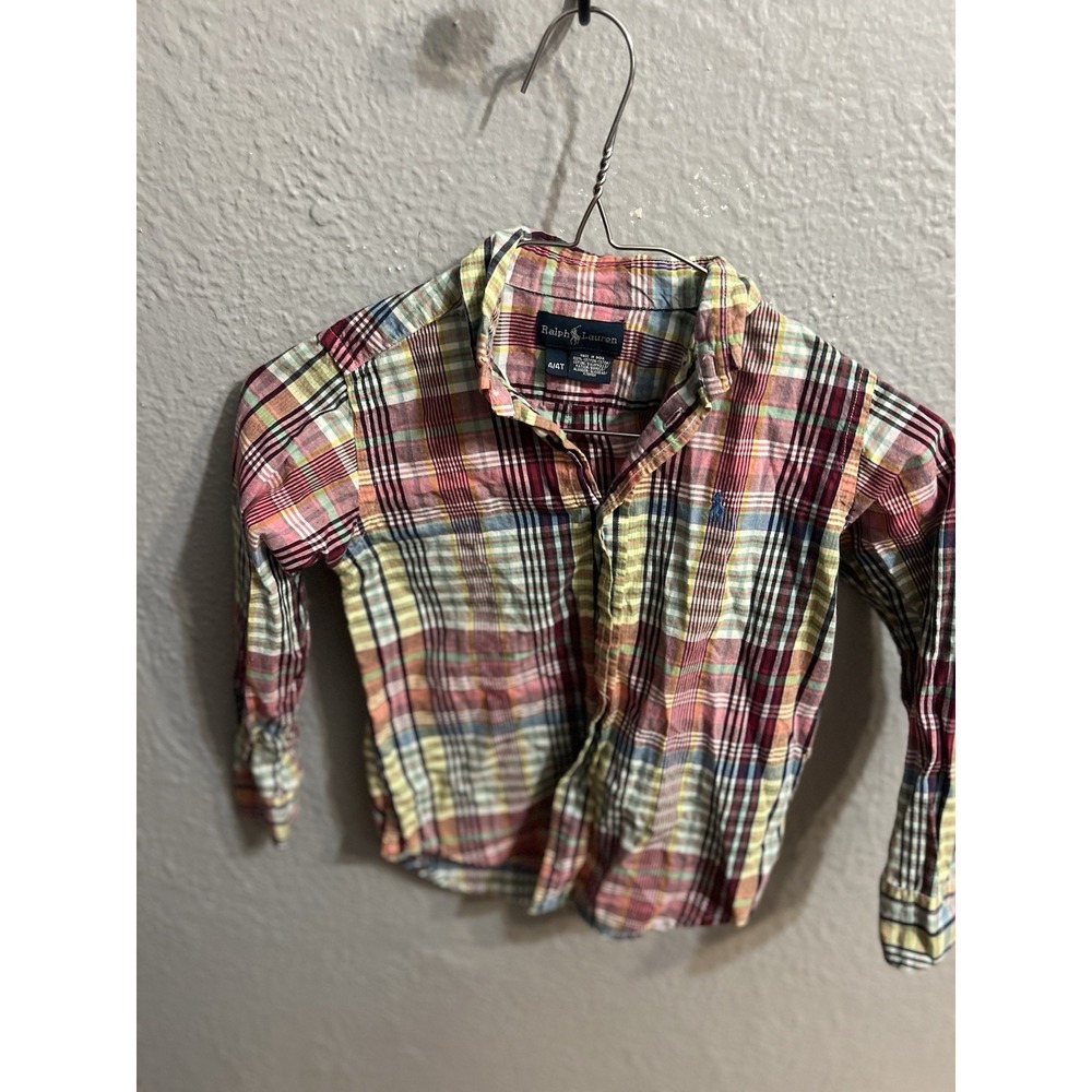 Ralph Lauren  Button Down Long Sleeve Shirt Plaid Size‎ 4/4T